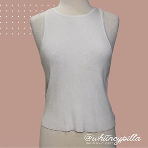 House of Harlow 1960 White Ribbed Knit High Neck Cutaway Racerback Tank Top - L